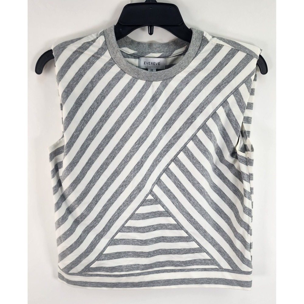 Evereve Daphne Strong Shoulder Stripe Top Women's XS Grey White Stretch